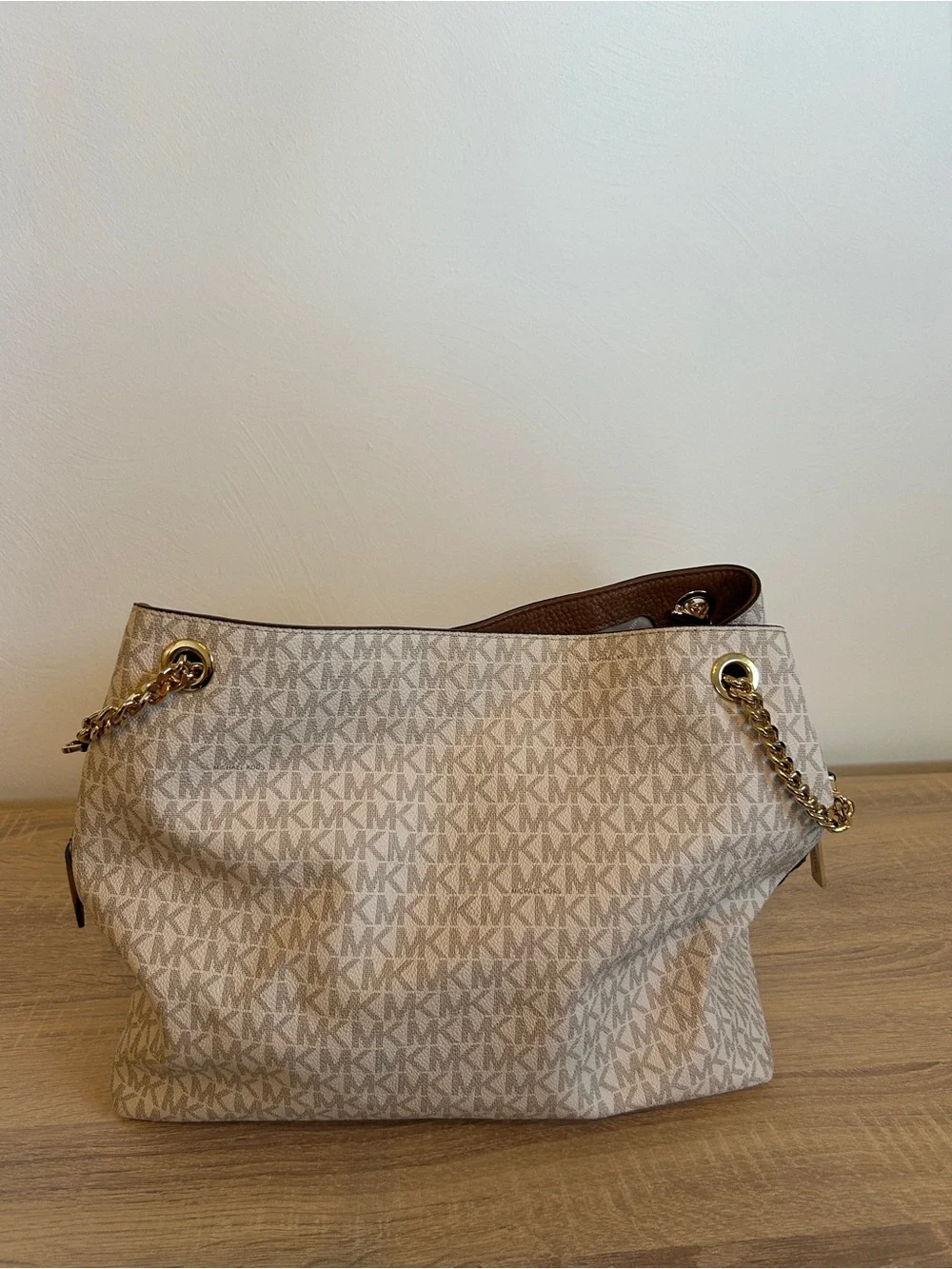 Michael Kors Cream and Brown Logo Tote Shoulder Bag
